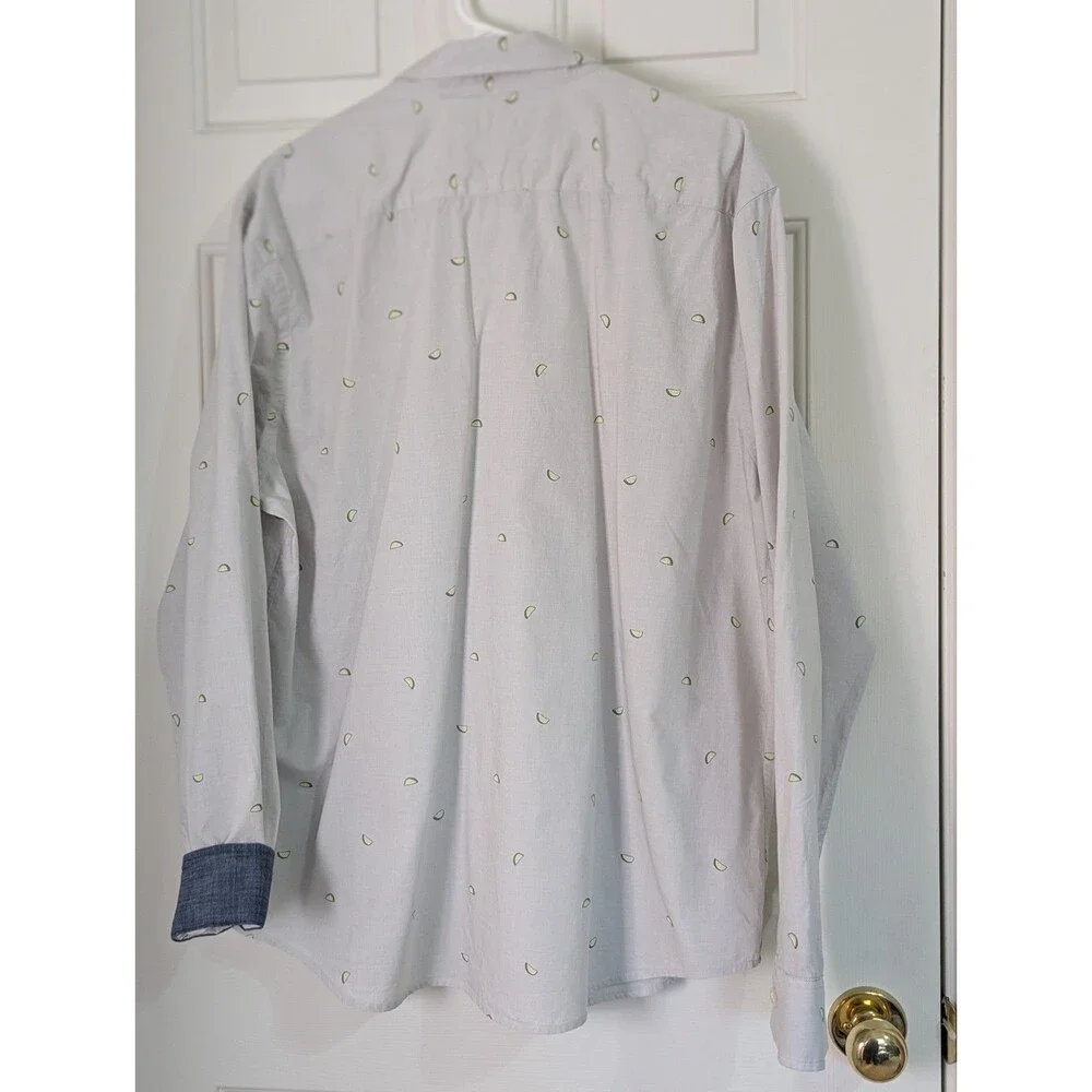 Banana Republic L/S Button Shirt Mens XL Gray Lime Wedges Untucked Fit Pocket